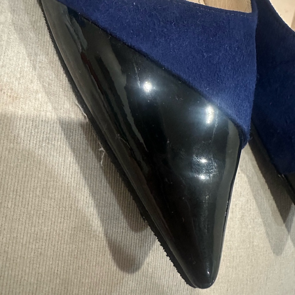 Prada Navy Suede and Black Patent Pointed-Toe Pump - Picture 6 of 14